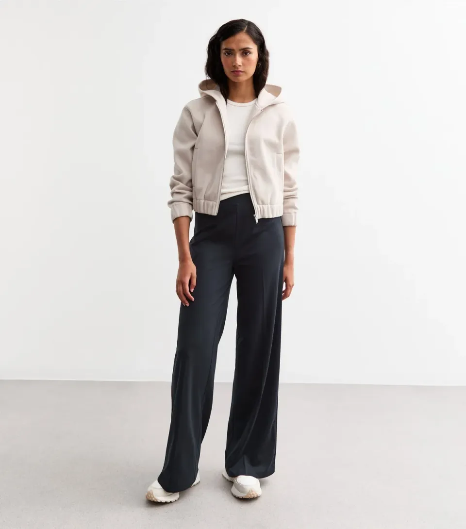 Women's Tall Navy Jersey Wide Leg Trousers