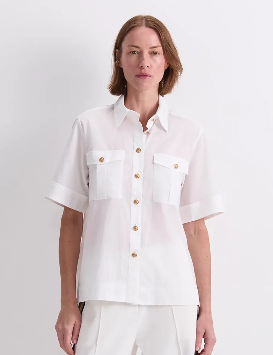 Pure Cotton Collared Shirt White
