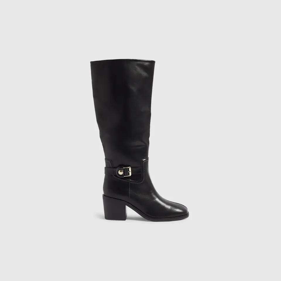Faux Leather Buckle High Leg Boots