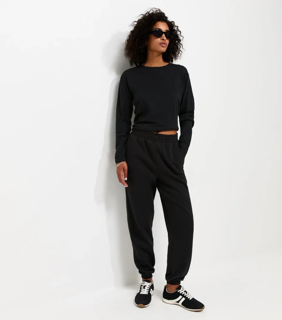 Women's Black Cotton Rich Cuffed Joggers