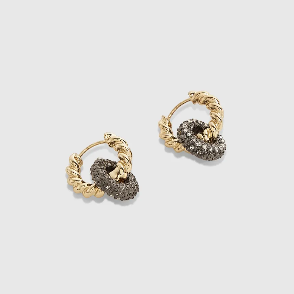 Multi Metal Crystal Hoop Earrings