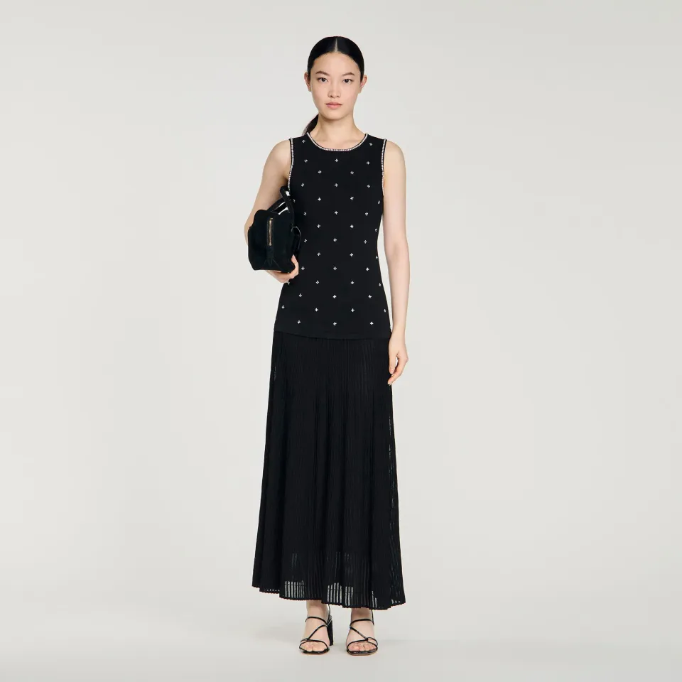Rhinestone flower print maxi dress