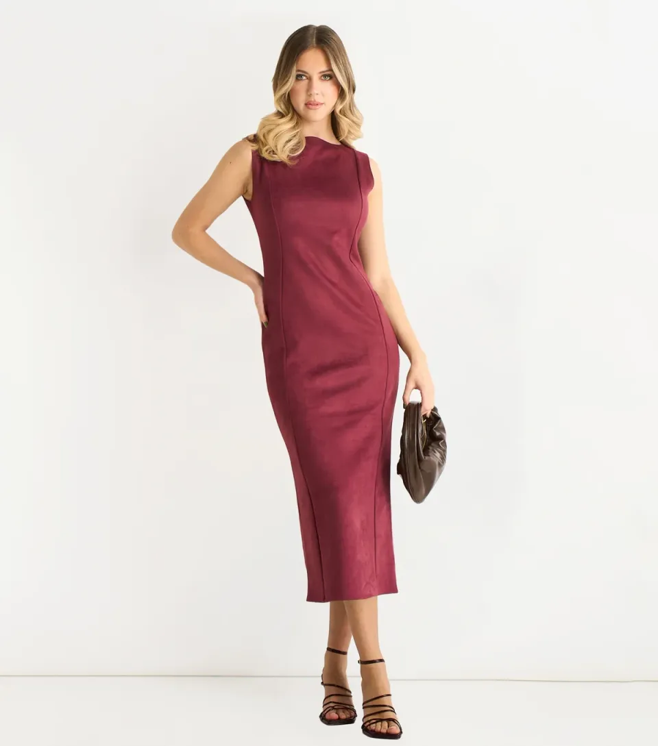 Women's Dark Burgundy Faux Suede Dress