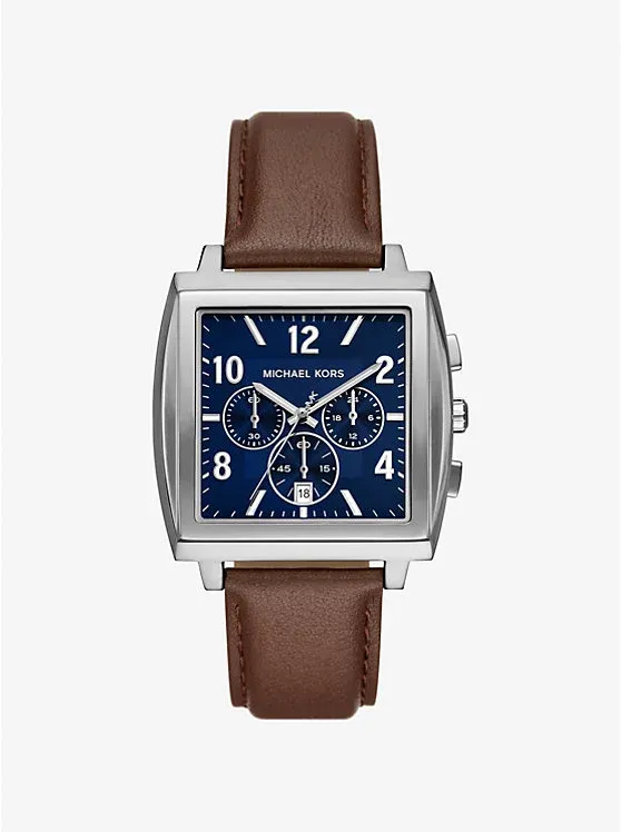 Oversized Rhys Silver-Tone and Leather Watch