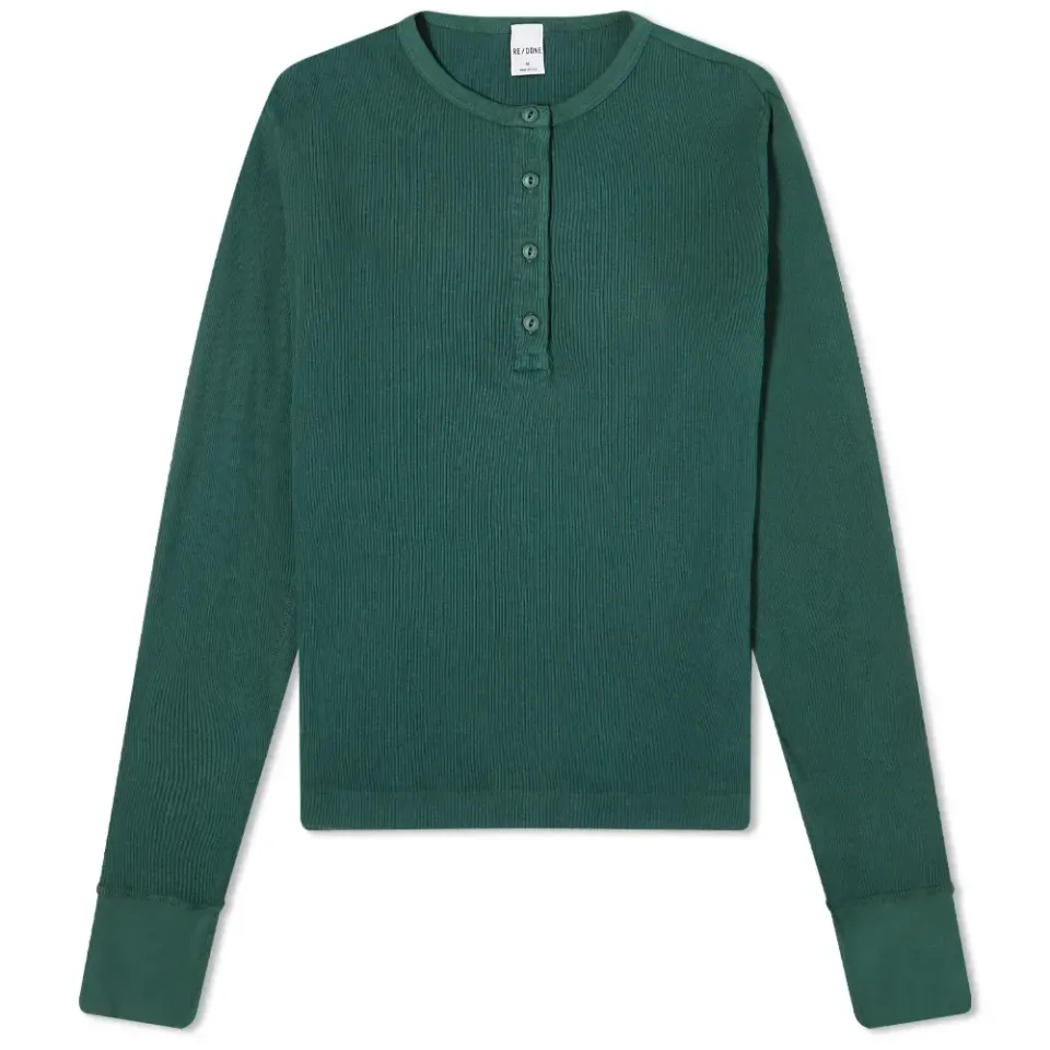 Long Sleeve 60s Ribbed Henley T-Shirt
