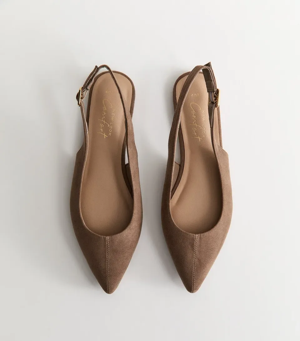Women's Brown Faux Suede Pointed Slingback Flats Vegan