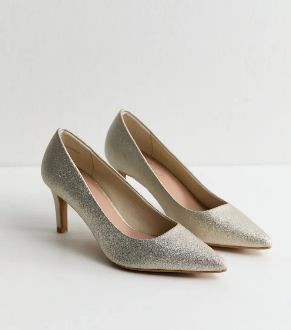 Women's Silver Faux Leather Shimmer Heel Court Shoes Vegan