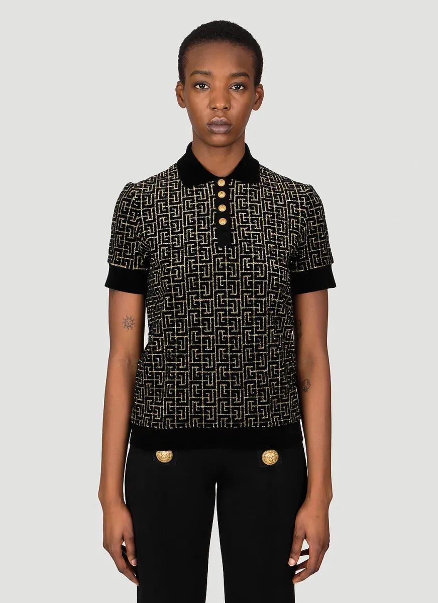 Velvet Monogram Jacquard Polo Shirt