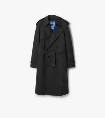Long Bonded Stretch Wool Trench Coat in Onyx grey melange - Men, Cotton