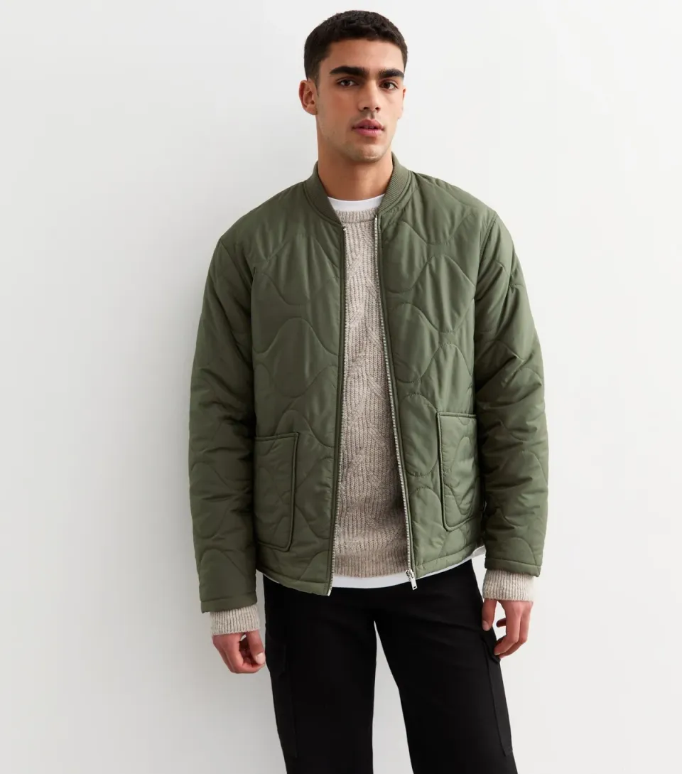 Men's Khaki Regular Quilted Jacket