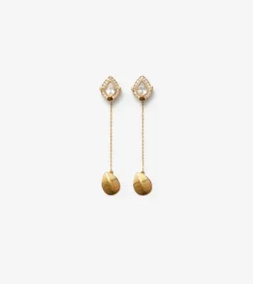 Shield Pendant Earrings in Gold/clear