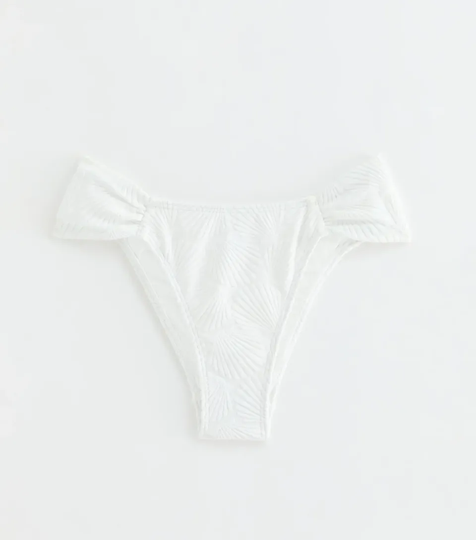 Women's White Shell Jacquard Tanga Bikini Bottoms