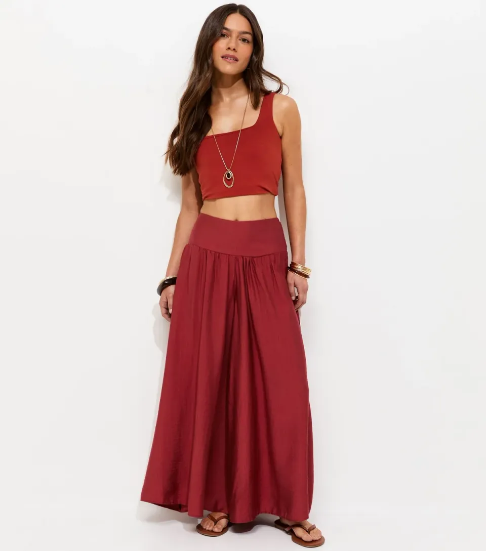 Women's Petite Rust Palazzo Wide Leg Trousers