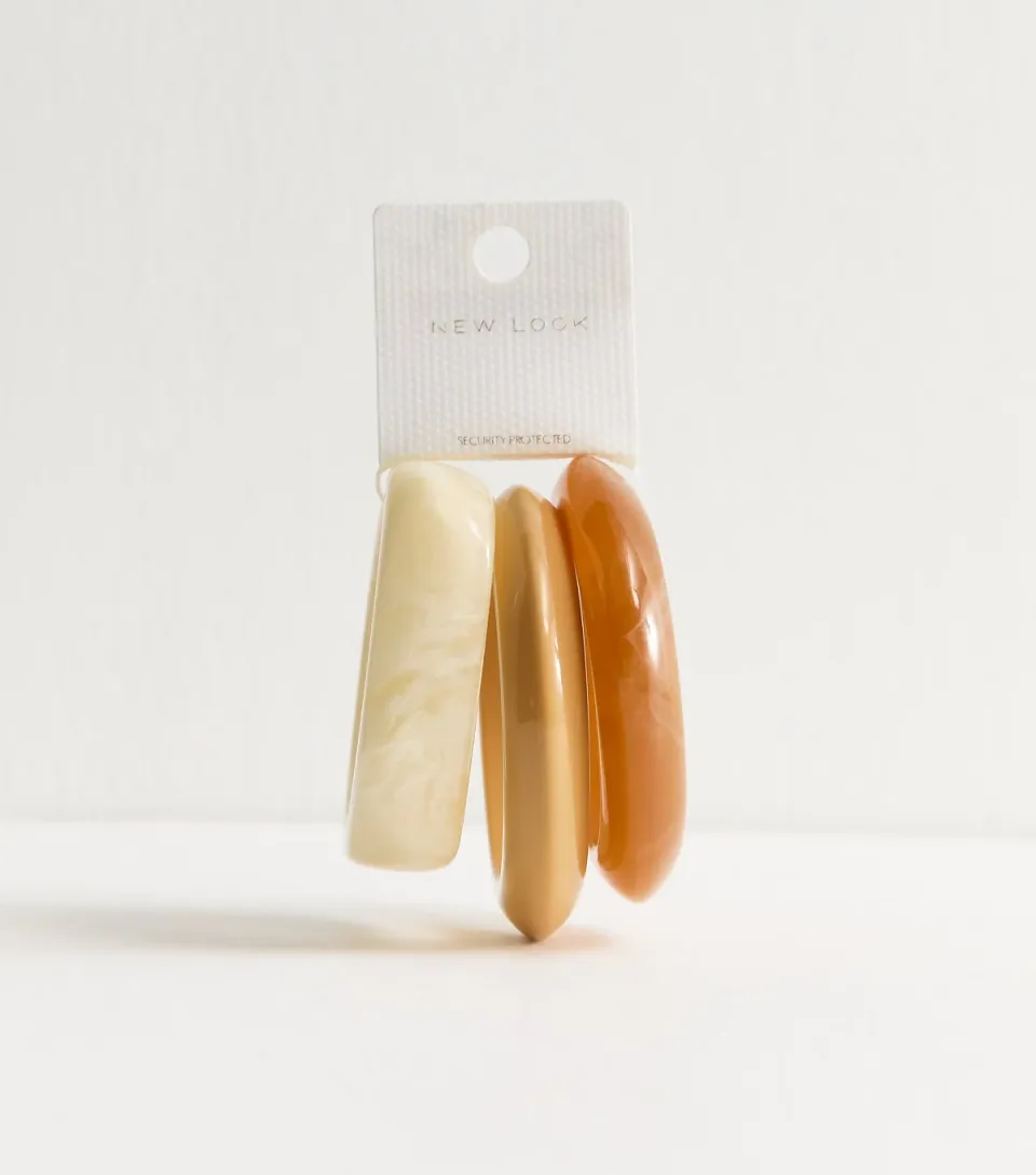 Pack of 3 Cream Rectangular Circle Resin Chunky Bangles