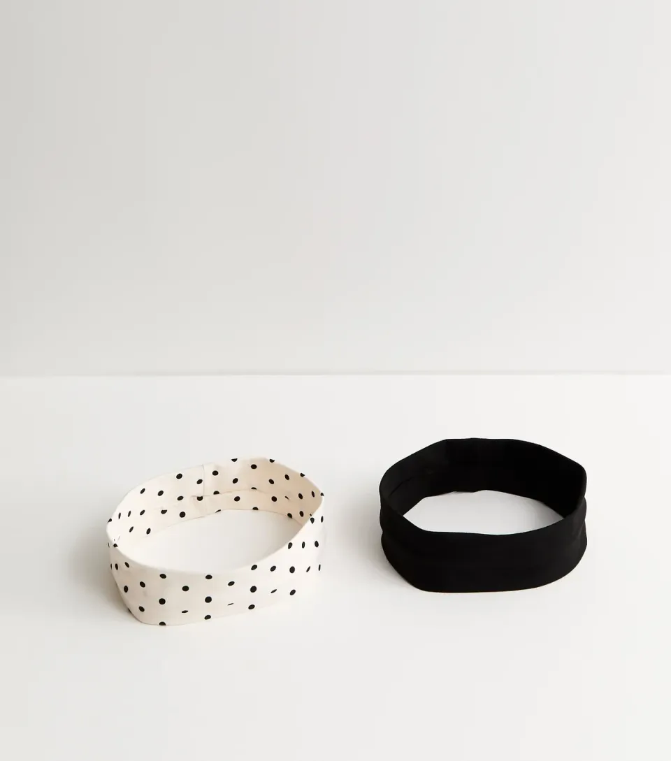 Pack of 2 Black Stretchy Polka Dot Headbands