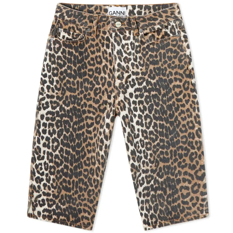 Leopard Print Denim Longline Shorts