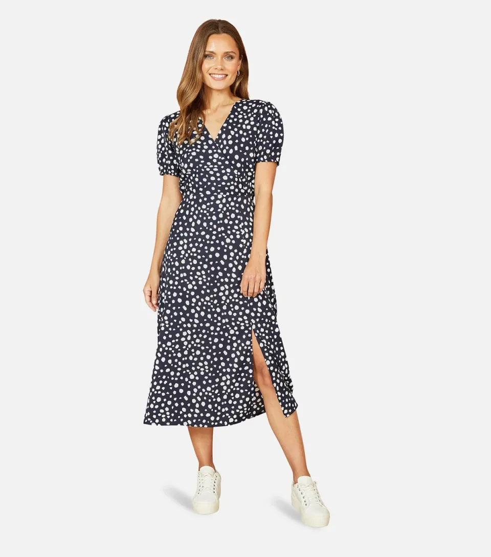 Women's Navy Spot Print Midi Dress