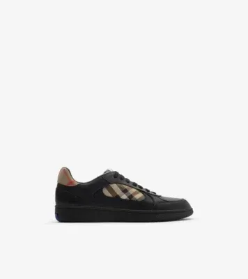Leather and Check Terrace Sneakers​ in Black/sand beige