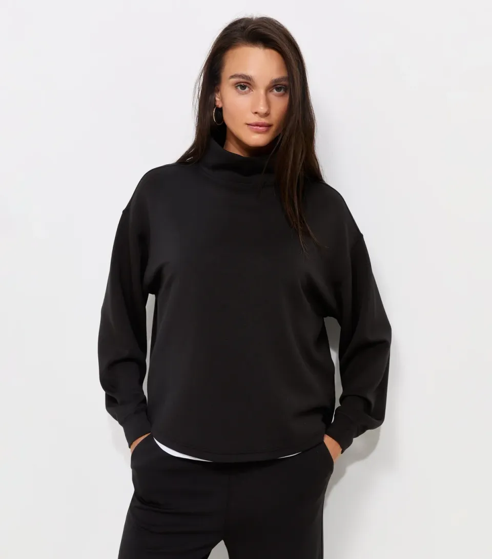 Women's Premium Black Funnel Neck Sweatshirt