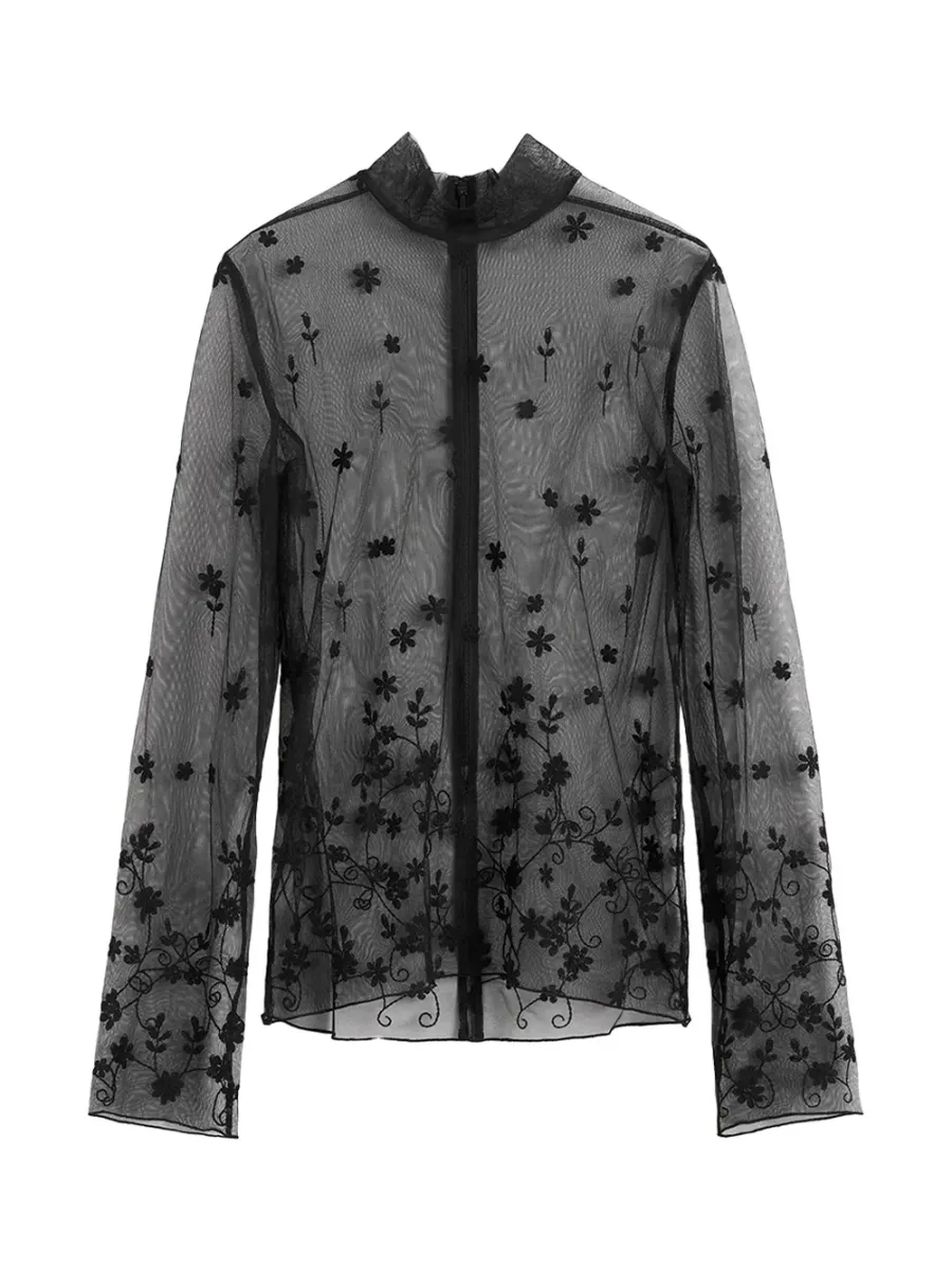 Floral Tulle Blouse Black