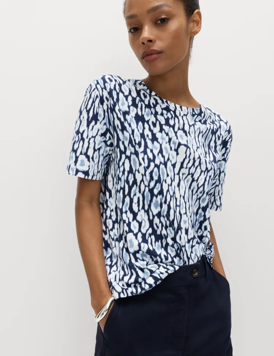 Cotton Modal Blend Printed T-Shirt Blue Mix
