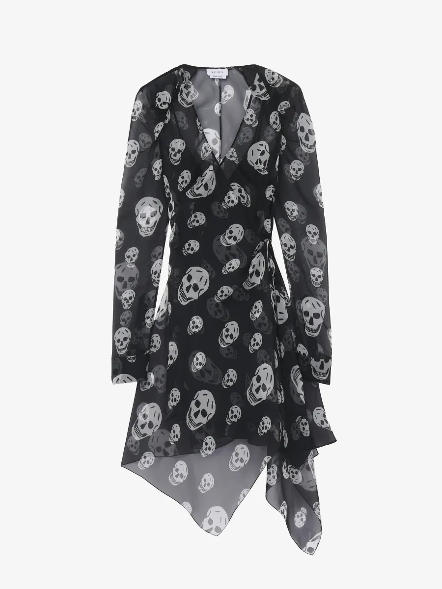 Silk Skull Print Wrap Dress