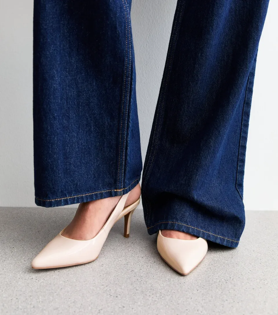 Women's Off White Faux Patent Slingback Pumps Vegan