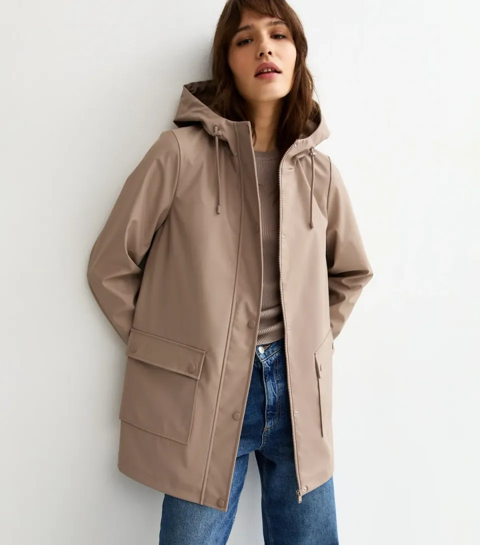 Women's Tall Mink Water Resistant Drawstring Hood Rain Anorak