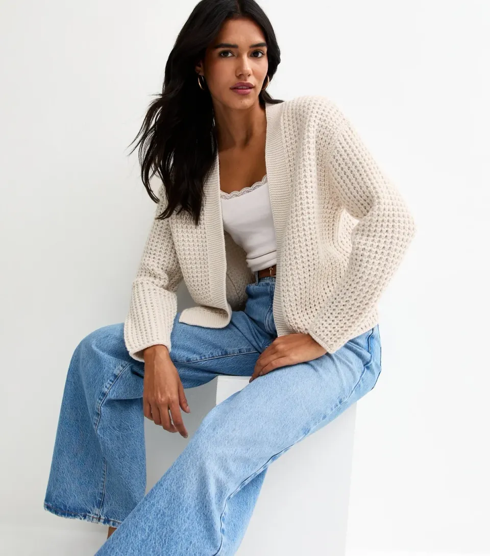 Women's Off White Chunky Open Front Cardigan