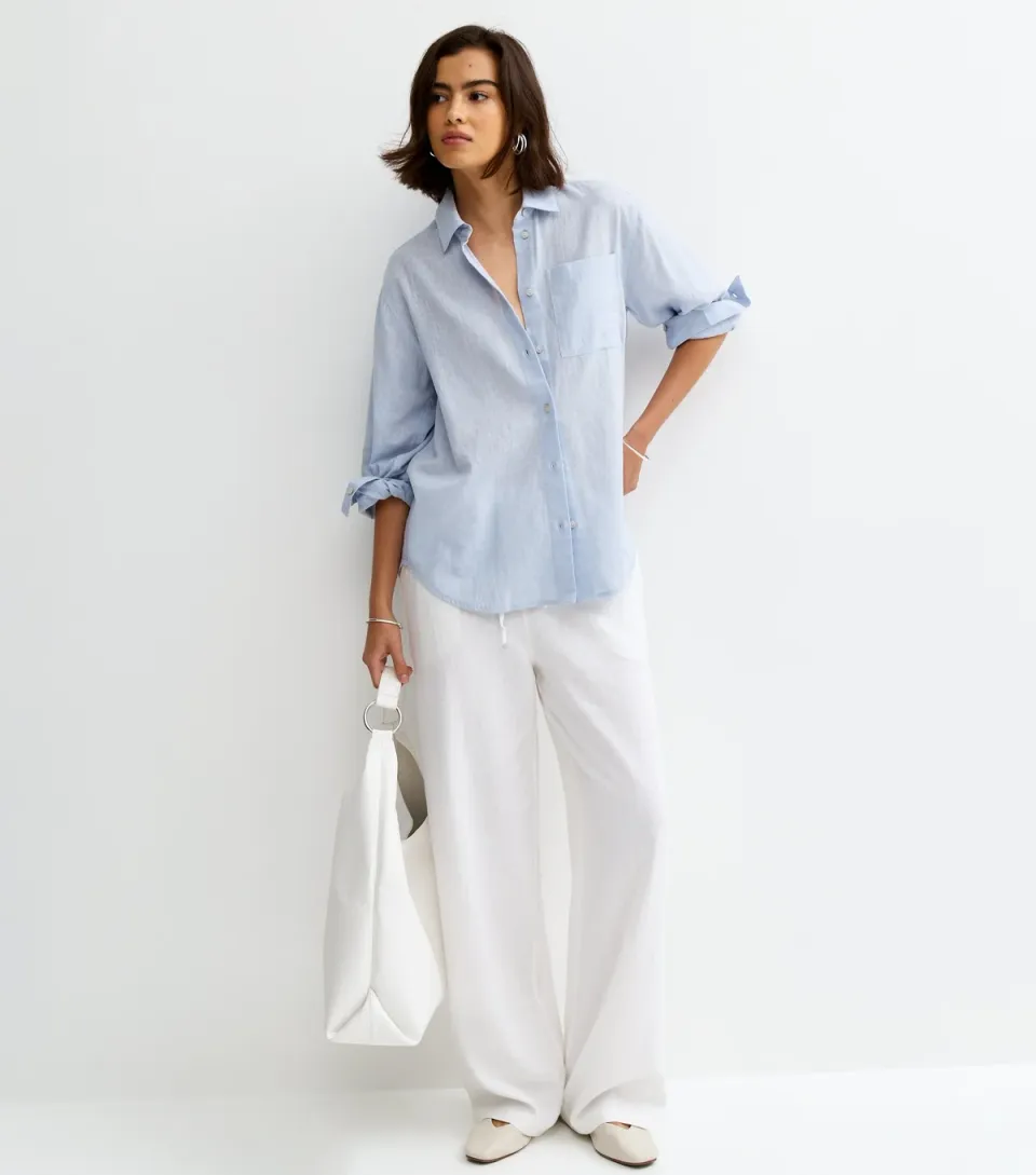 Women's Blue Chambray Relaxed Long Sleeve Shirt