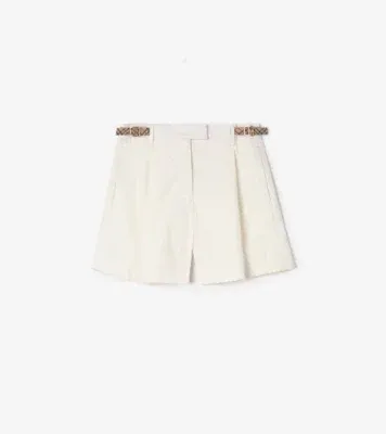 Check Trim Cotton Poplin Shorts in Seashell white