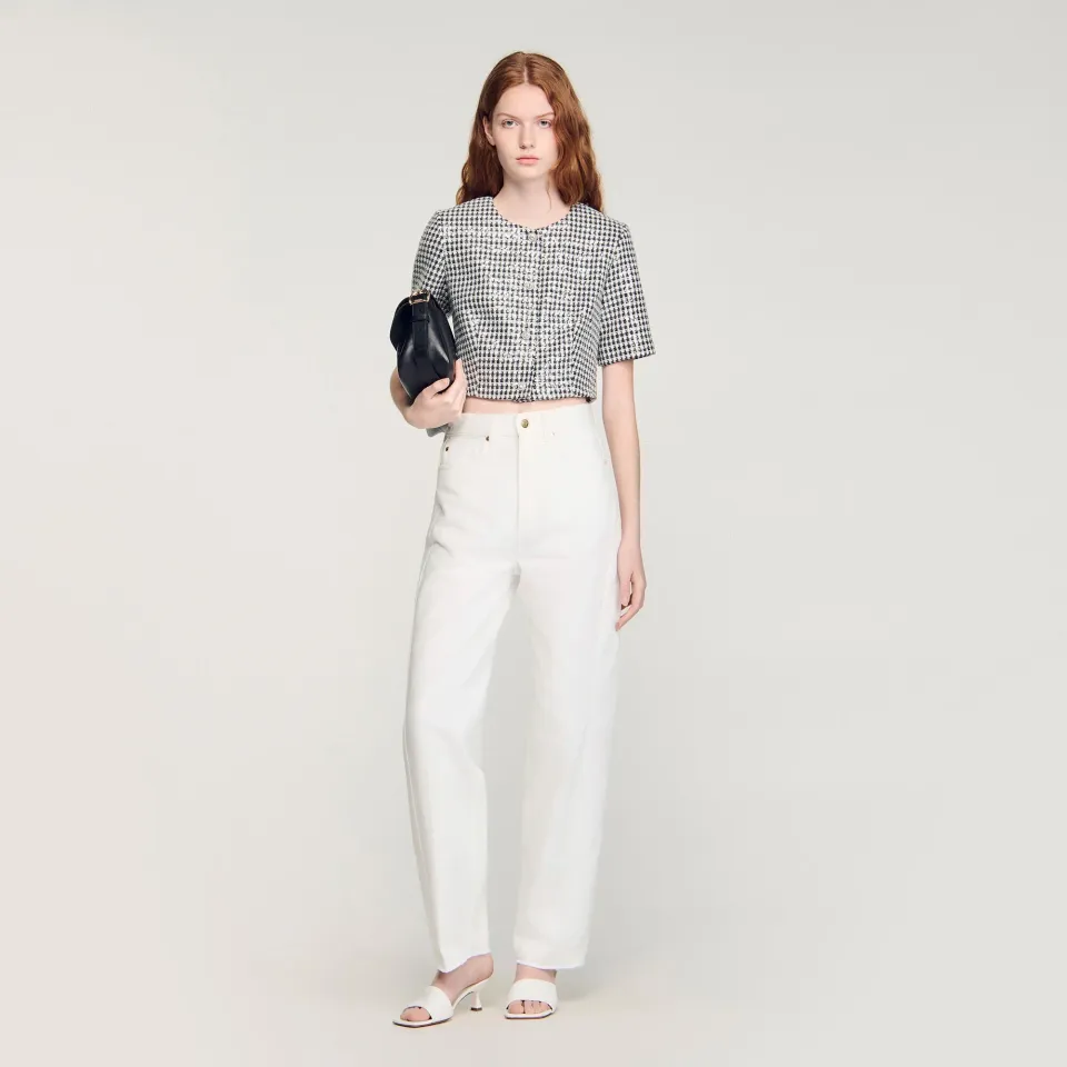 Cropped houndstooth tweed jacket