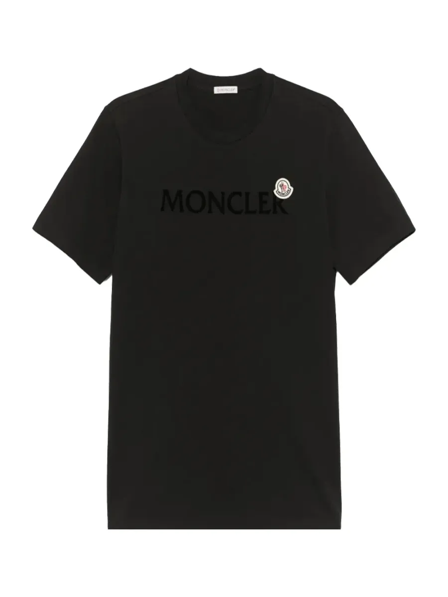 men Flocked Logo Cotton T-Shirt Black