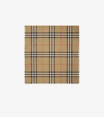 Reversible Check Wool Silk Scarf in Sand beige/vole brown
