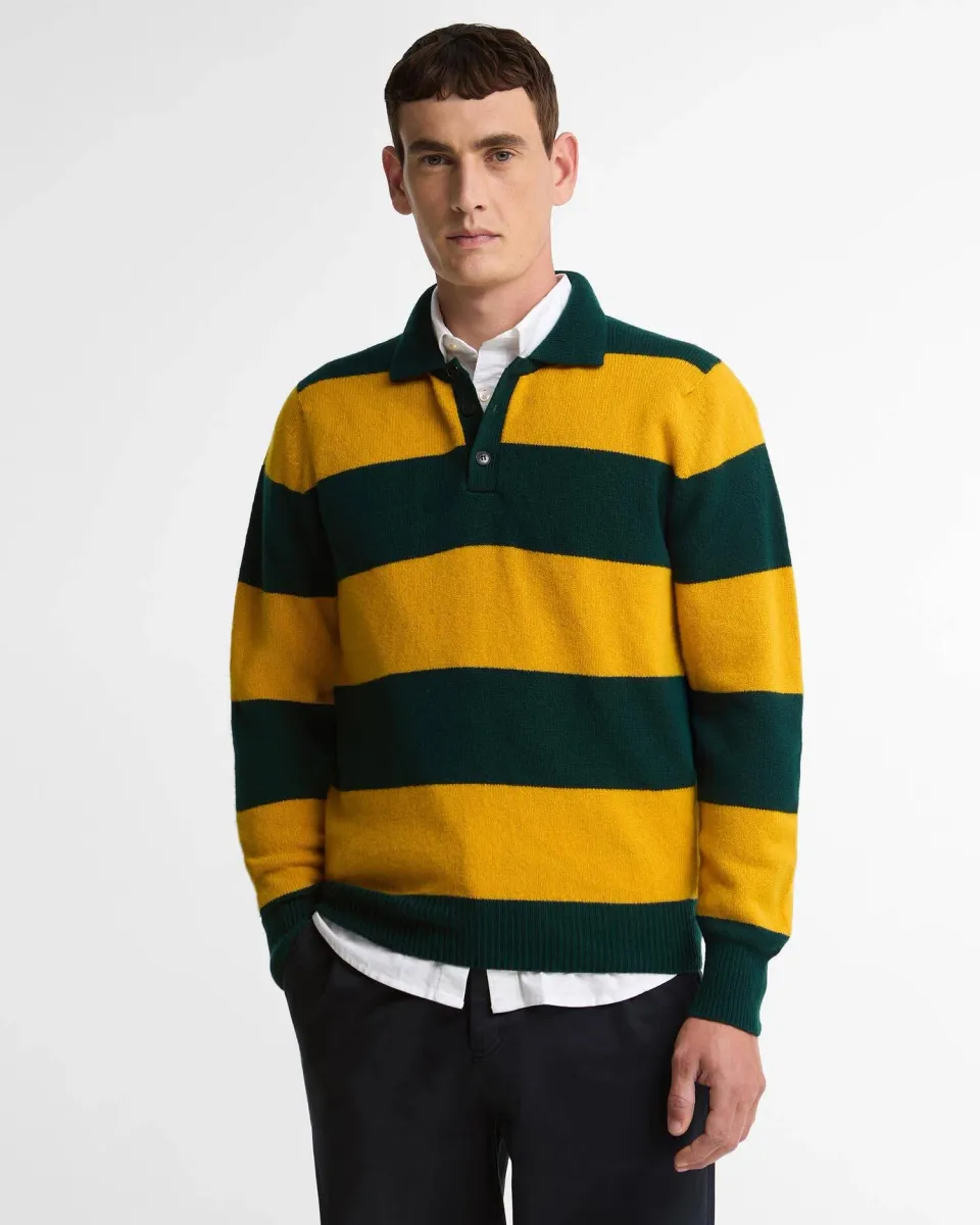 Scottish Made Striped Wool Polo Shirt