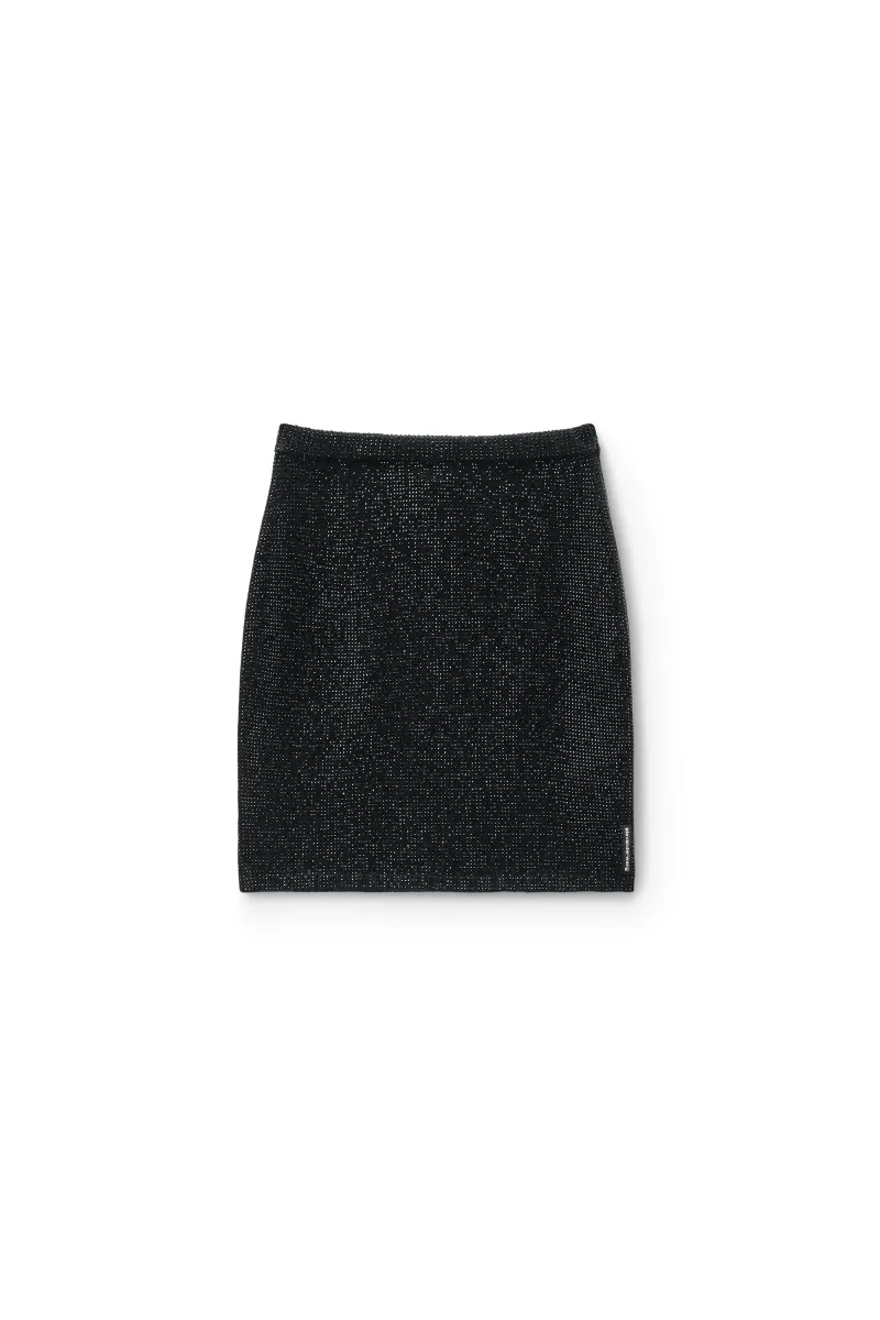 Black Wool-Blend Hotfix Miniskirt