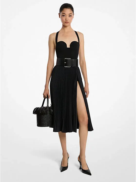 Techno Canvas Pleated Slit Skirt