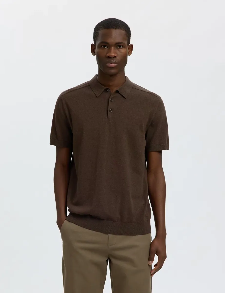 Pure Cotton Knitted Polo Shirt Brown