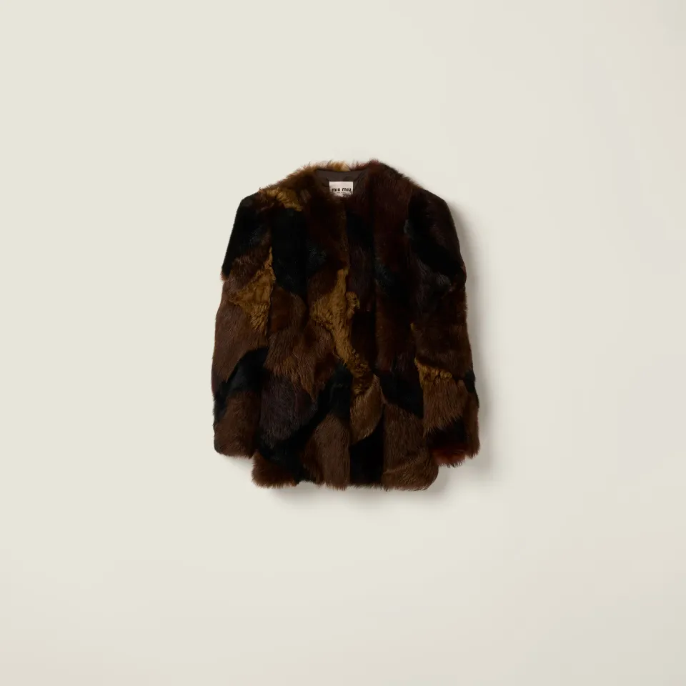 Shearling patchwork caban jacket