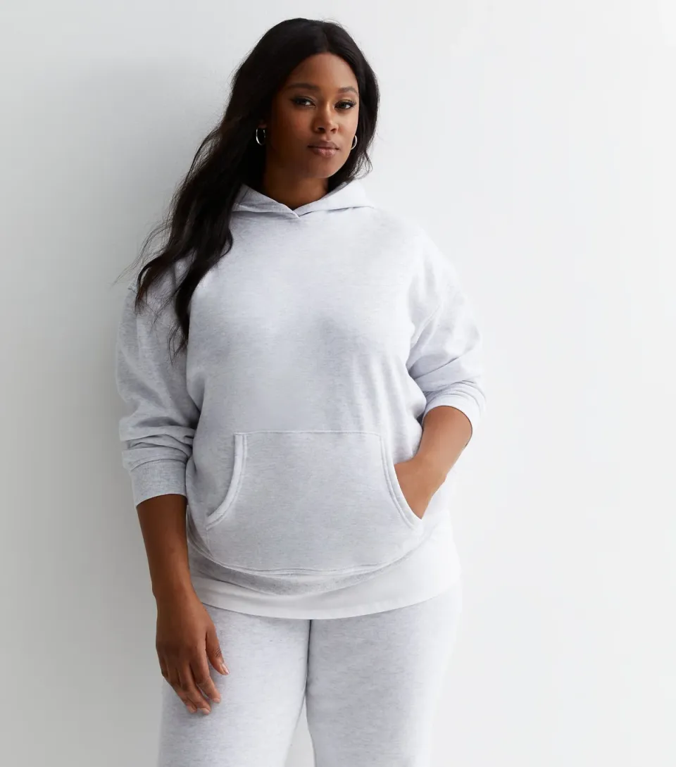 Women's Plus Size Pale Grey Jersey Hoodie Curves