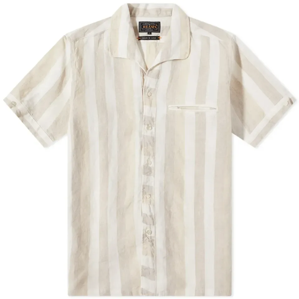 Short Sleeve Italian Collar Stripe Shirt