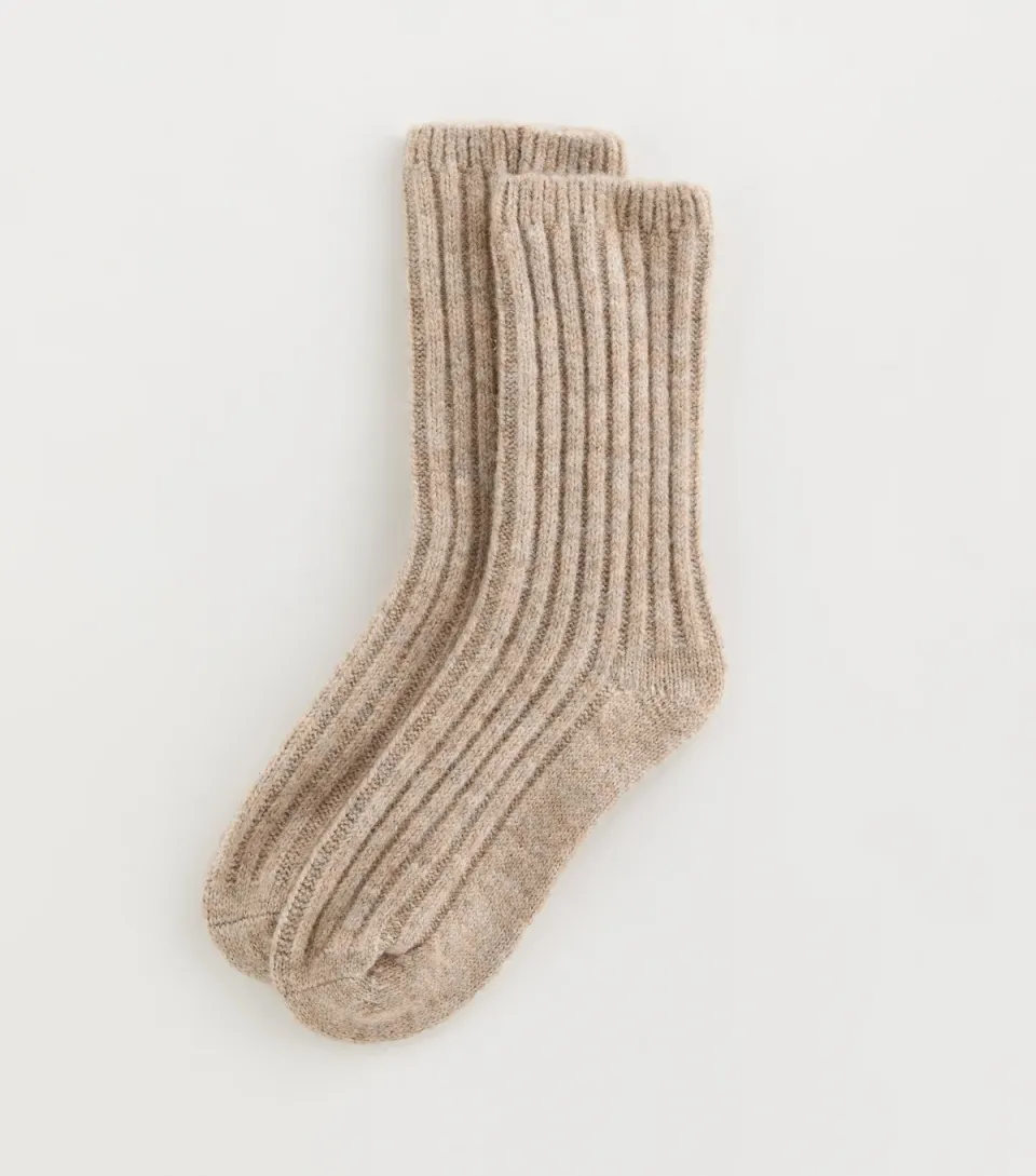 Camel Chunky Rib Knit Ankle Socks