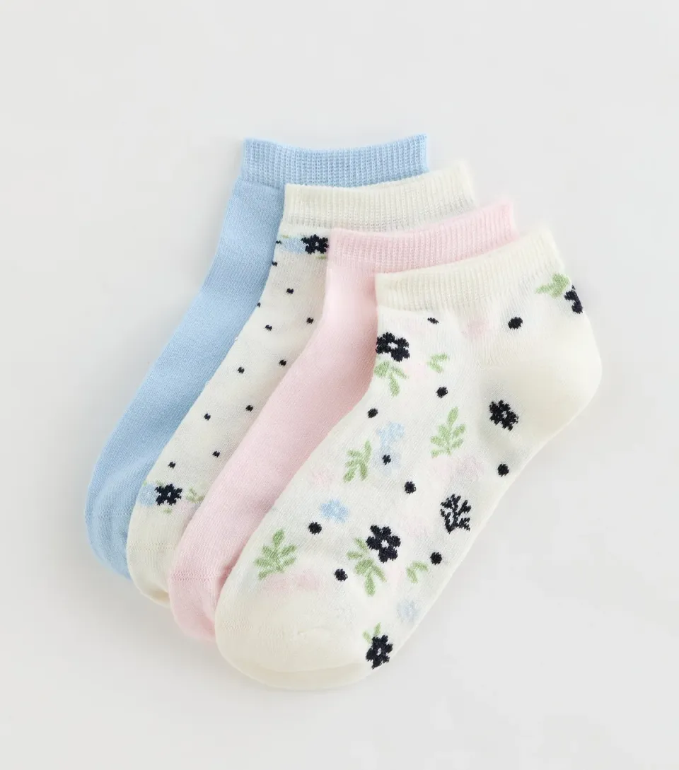 Pack of 4 Multicolour Floral Patterned Trainer Socks