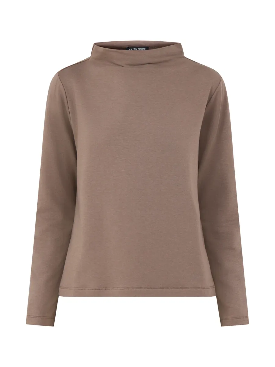 TENCEL Lyocell & Organic Cotton Funnel Neck Top - Cobblestone