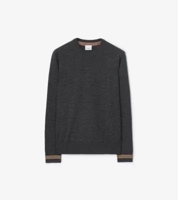 Icon Stripe Trim Wool Sweater in Dark grey melange