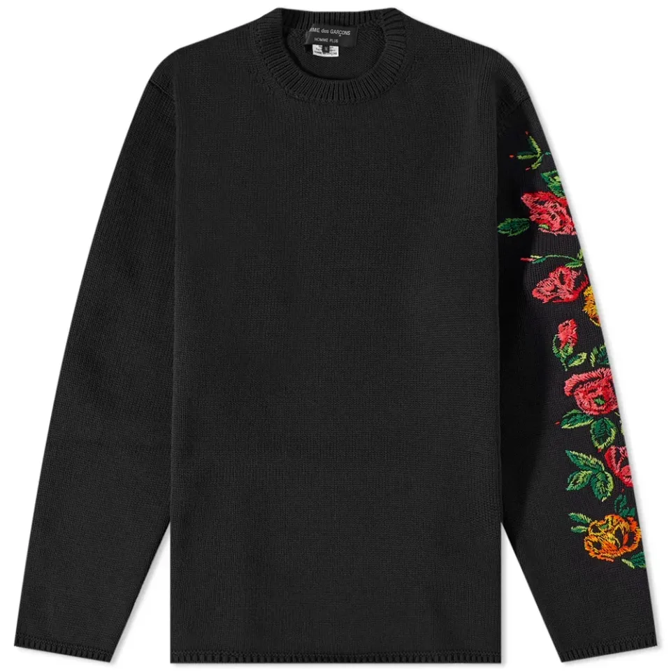 Roses Sleeve Embroidery Crew Kn