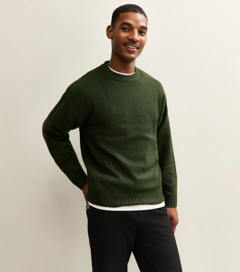 Men's Dark Green Regular Crew Neck Jumper