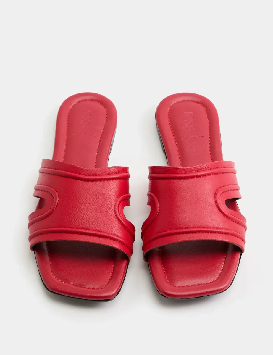 Leather Flat Mules Red