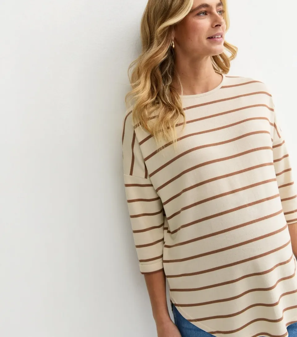 Women's Maternity Cream Soft Touch Stripe Top