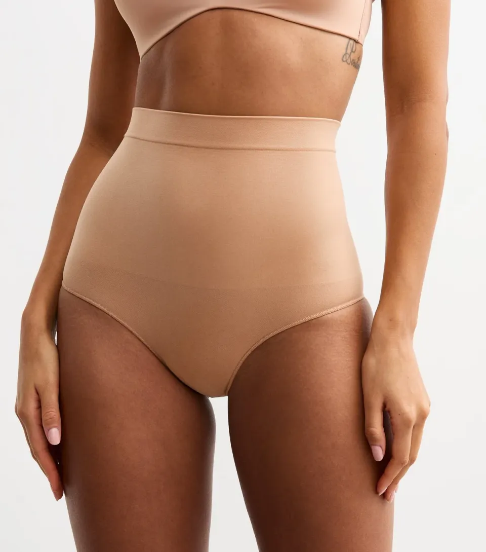Women's Tan Seamless Shaping High Waisted Brazilian Briefs